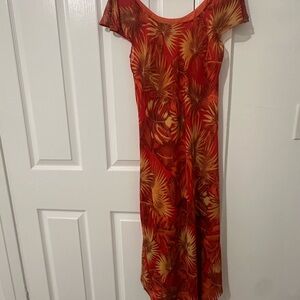 Mary McFadden Red and Orange Midi Dress